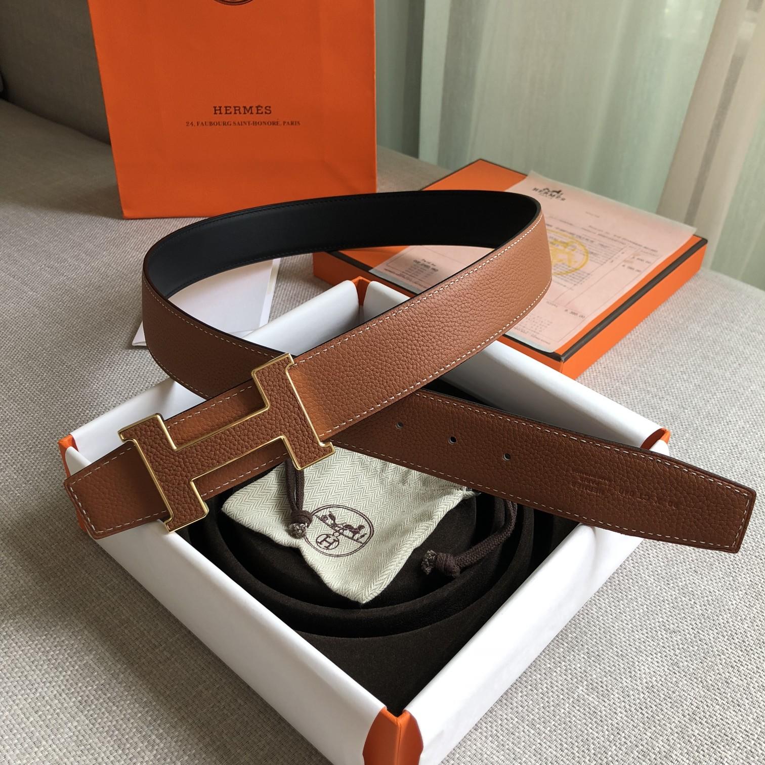 Hermes H Guillochee Belt Buckle & Reversible Strap Brown For Women, Women Belt
