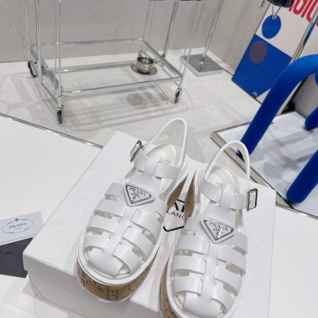 Prada Rubber Wedge Platform Sandals White For Women 2.9in/75mm Prada 1X853M_3LLP_F0009_F_B075