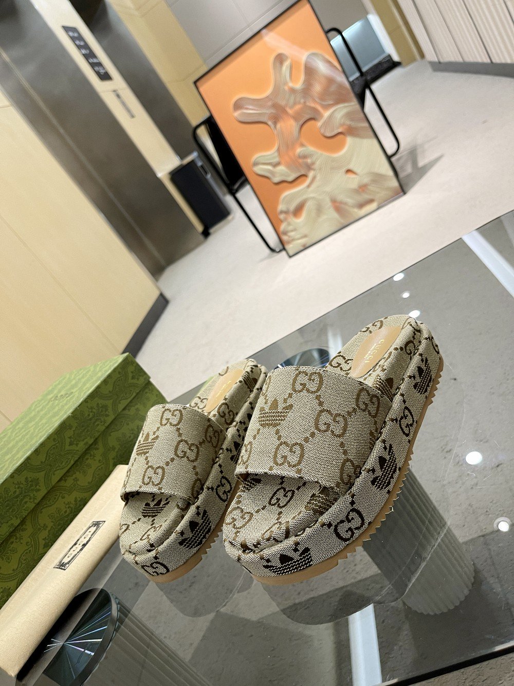 Gucci x Adidas Women’s Gucci Platform Sandal Beige For Women GG