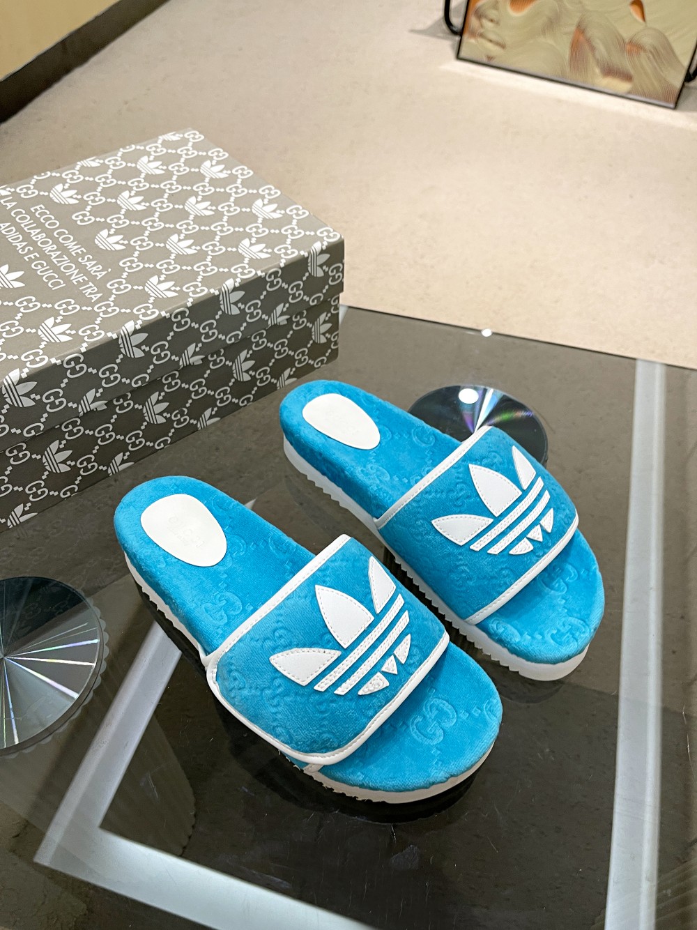 Gucci x Adidas Women’s Gucci Platform Sandal Light Blue For Women GG