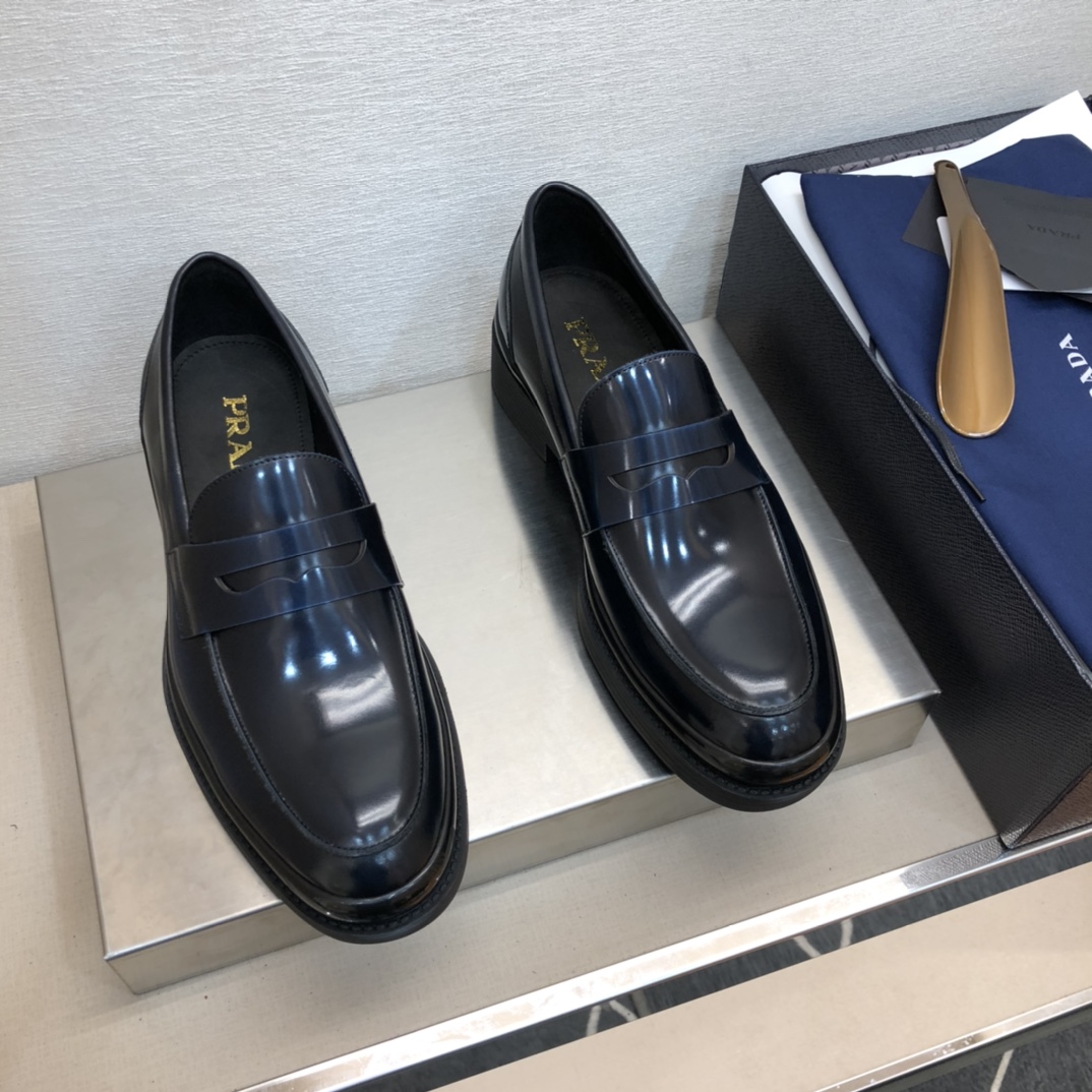Prada Brushed Loafers Blue For Men 1.6in/40mm Prada