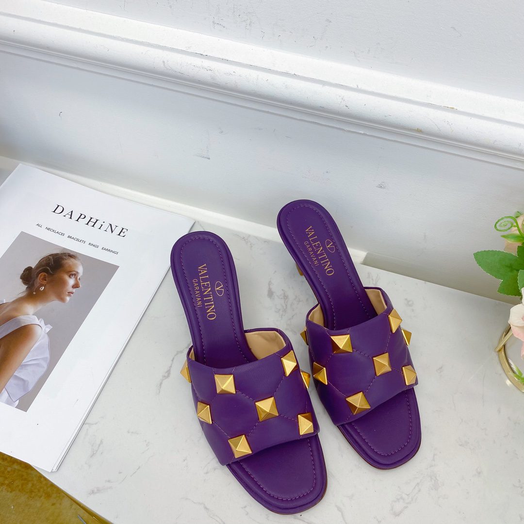 Valentino Garavani Quilted Roman Stud Heeled Sandals Purple For Women XW2S0BK3
