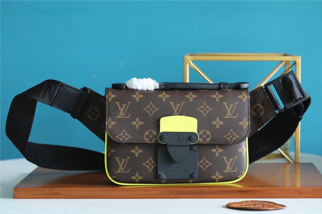 Louis Vuitton S-Lock Sling Monogram Macassar Yellow For Men, Men’s Bags, Crossbody Bags 8.3in/21cm LV 