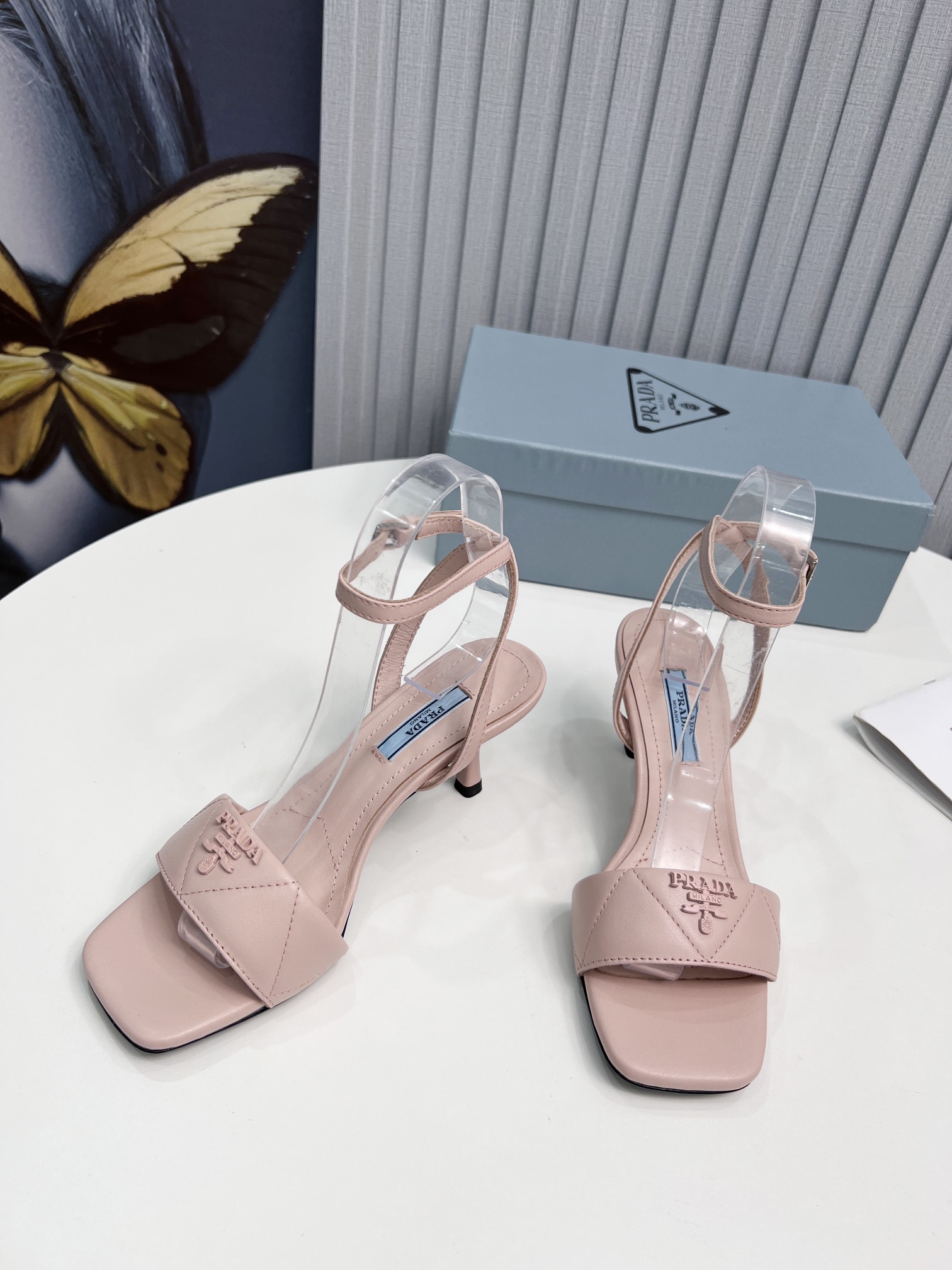 Prada Quilted Nappa Sandals Pink For Women 2.6in/65mm Prada