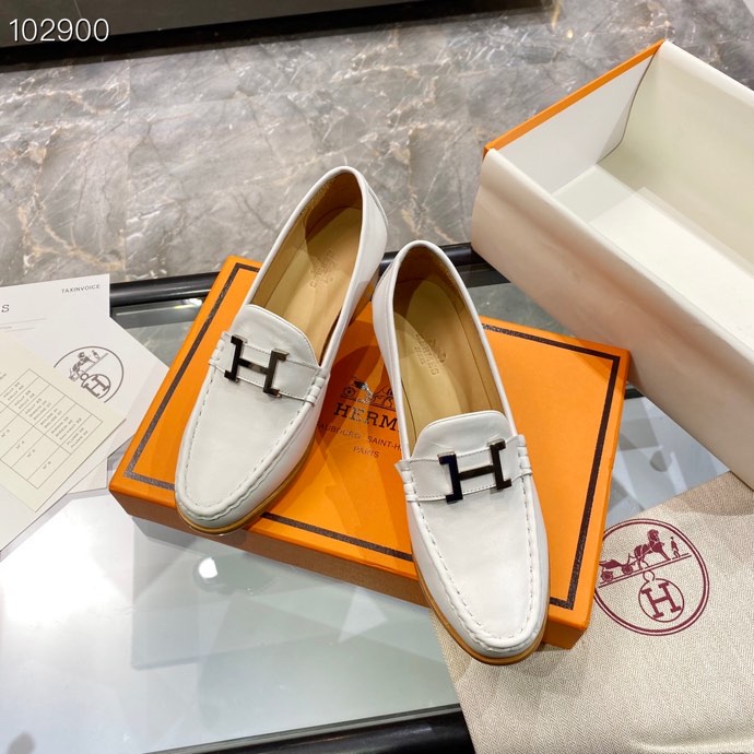 Hermes Dauphine 70 Loafer White For Women, Women’s Shoes H212091Z