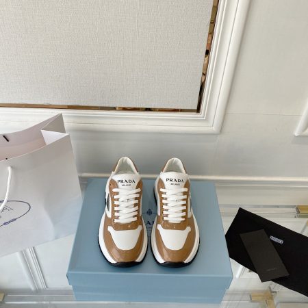 Prada Prax 01 Re-Nylon And Brushed Sneakers Brown And White For Women 1.8in/45mm Prada 