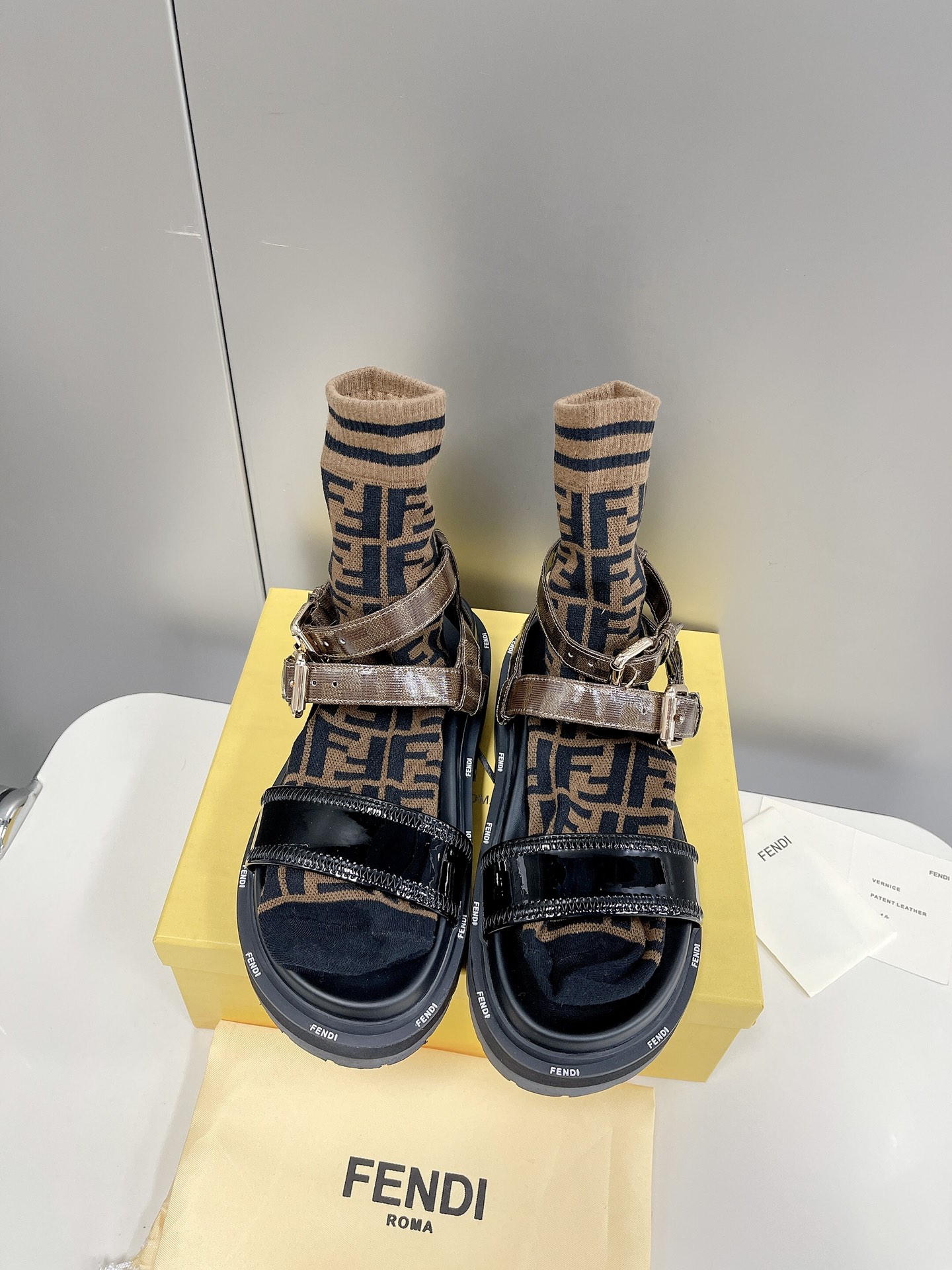 Fendi Black Jacquard Sandals For Women