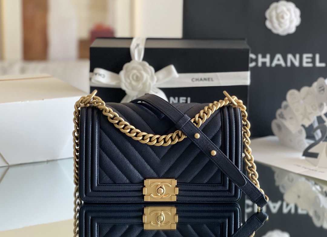 Chanel Medium Boy Handbag Dark Blue For Women 9.8in/25cm A67086