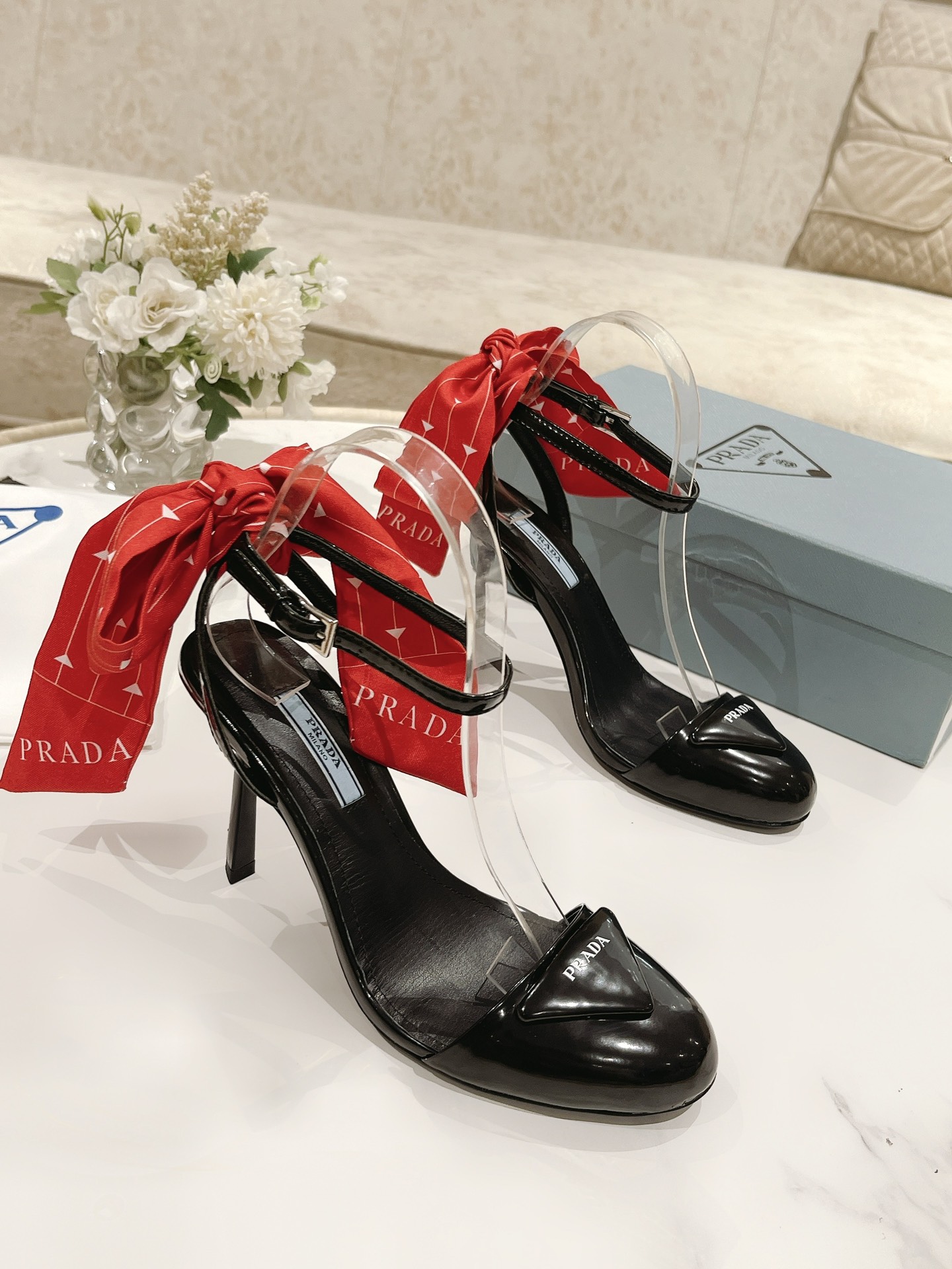 Prada Patent Sling-Back Pumps Black For Women 3.5/90mm Prada