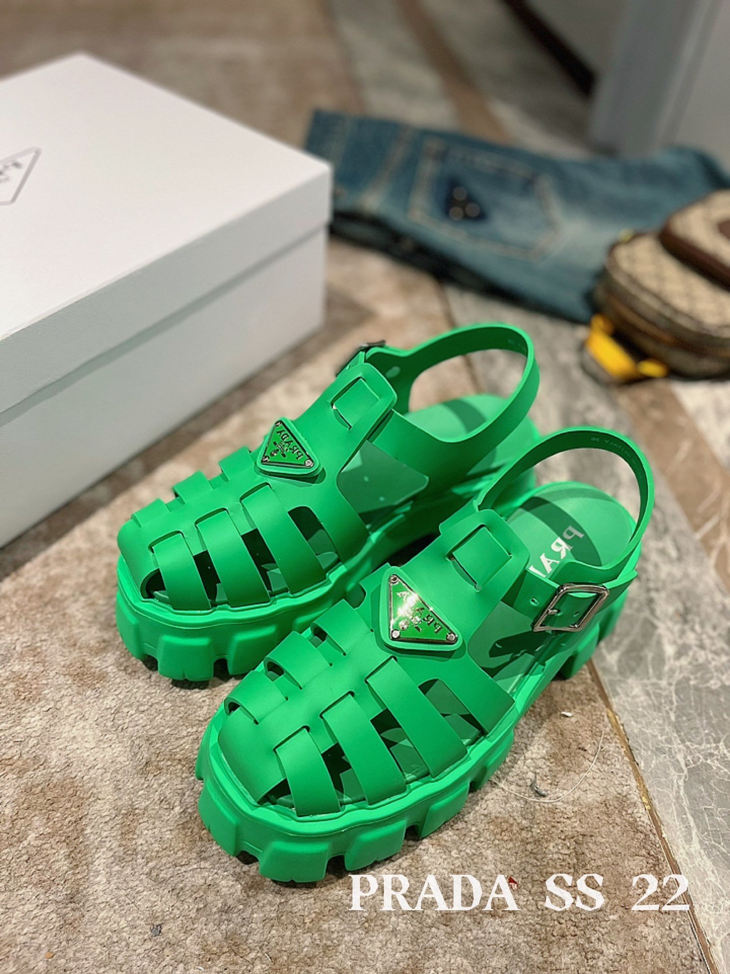Prada Foam Rubber Sandals Green For Women 2.2in/55mm Prada