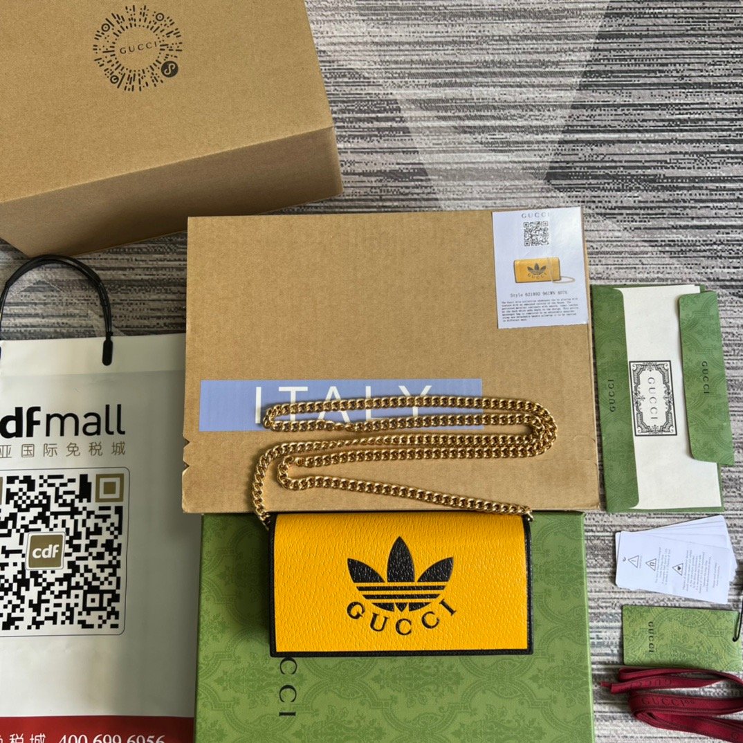 Gucci x Adidas Wallet With Chain Yellow For Women, Women’s Bags 7.5in/19cm GG