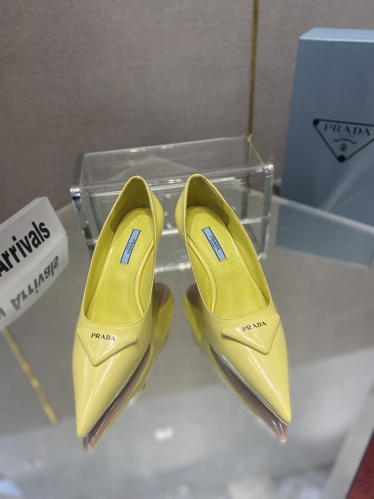 Prada Brushed Pumps Yellow For Women 2.6in/65mm Prada
