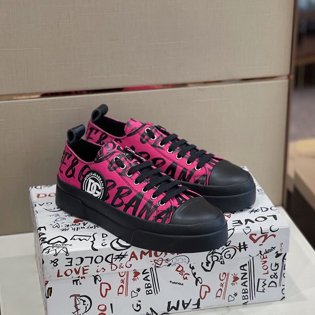 Dolce & Gabbana Canvas Portofino Light Sneakers Pink For Men DG Shoes