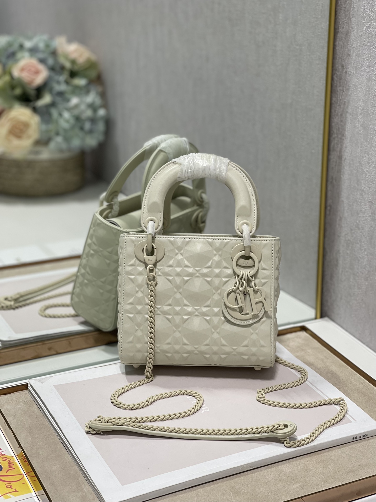 Christian Dior Mini Lady Dior Bag Latte Cannage with Beaded Motif, Beige, For Women Women’s Handbags, Crossbody Bags, 18cm CD M0505INEA_M030