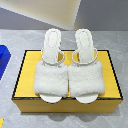 Fendi First White Sheepskin High-Heeled Sandals For Women 8R8212AHGJF0CA4