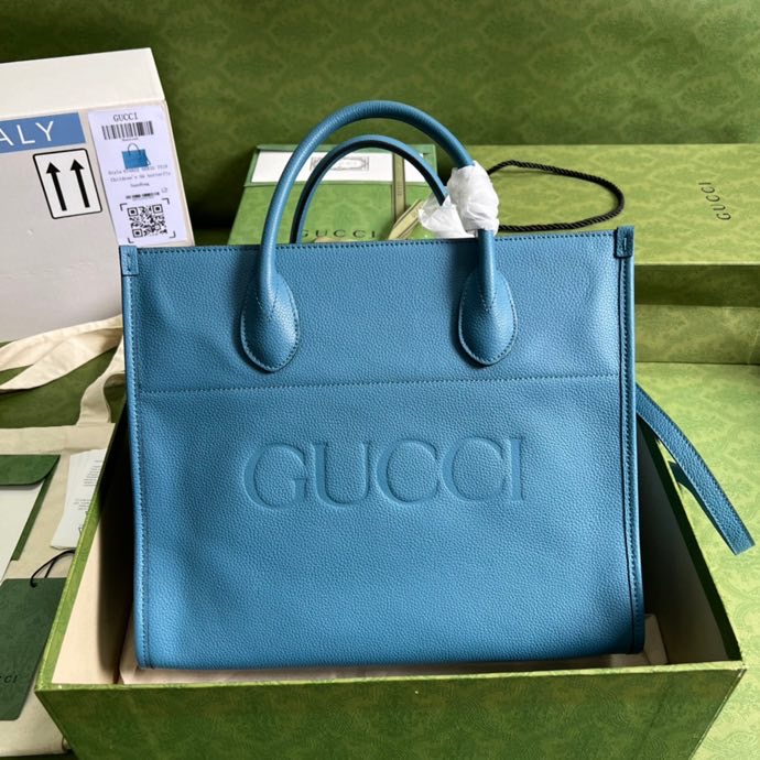 Gucci Small tote With Gucci Logo Blue For Women 12.4in/31.5cm Gucci 674822 0E8IG 4432