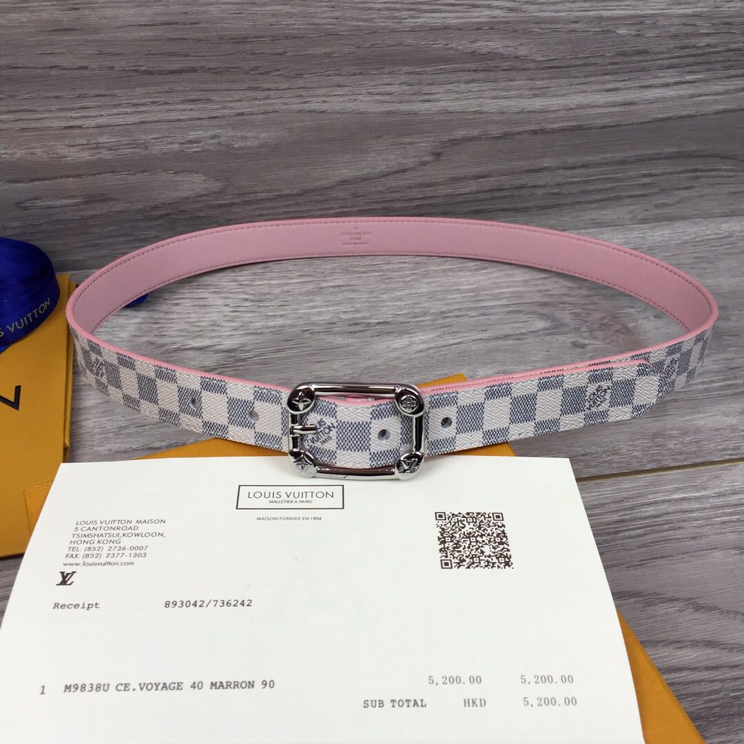 Louis Vuitton LV Malletier Belt Damier Azur Silver Toned Hardware LV Women Belt