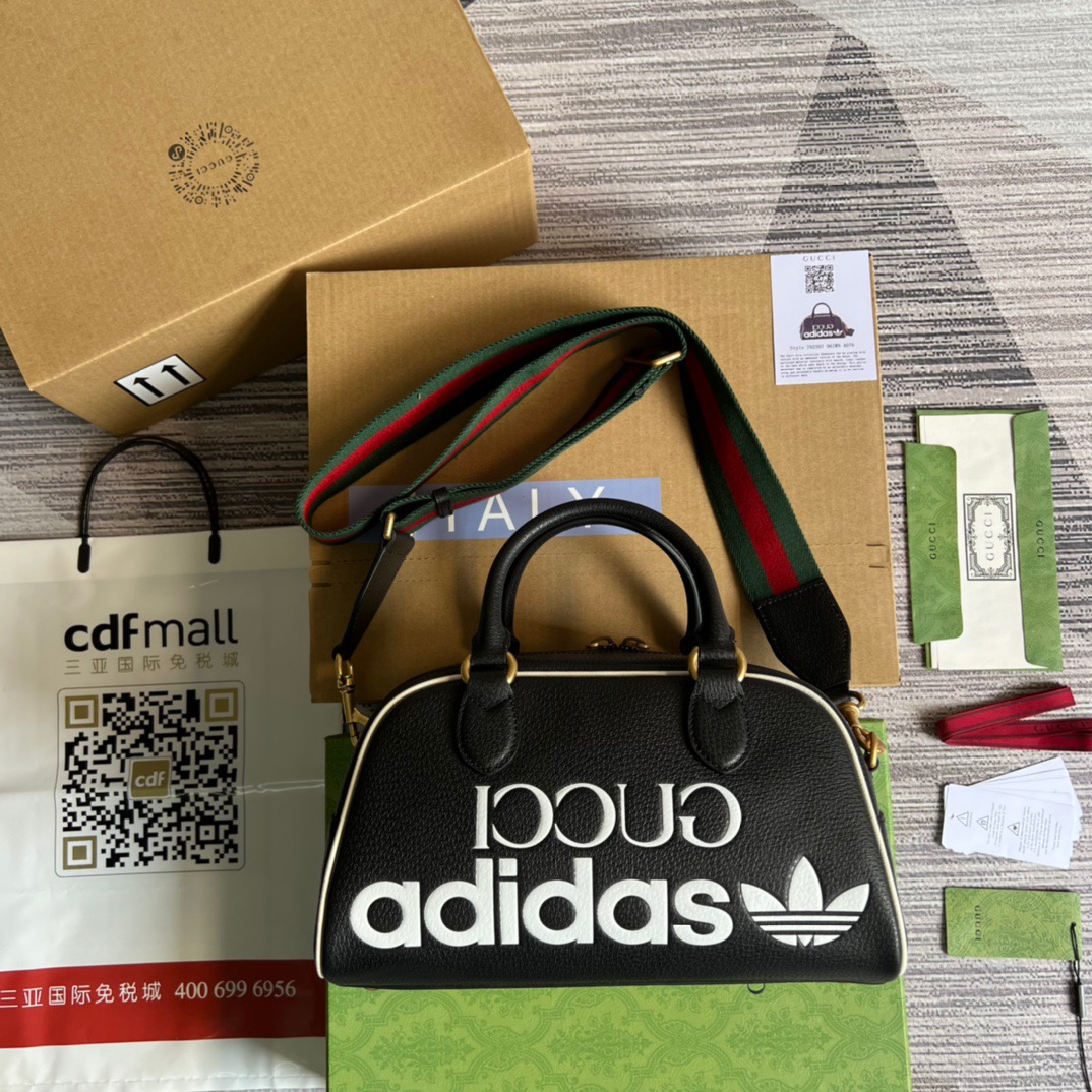 Gucci x Adidas Mini Duffle Bag Black For Women, Women’s Bags 12.4in/32cm Gucci 702397 U3ZCT 8726