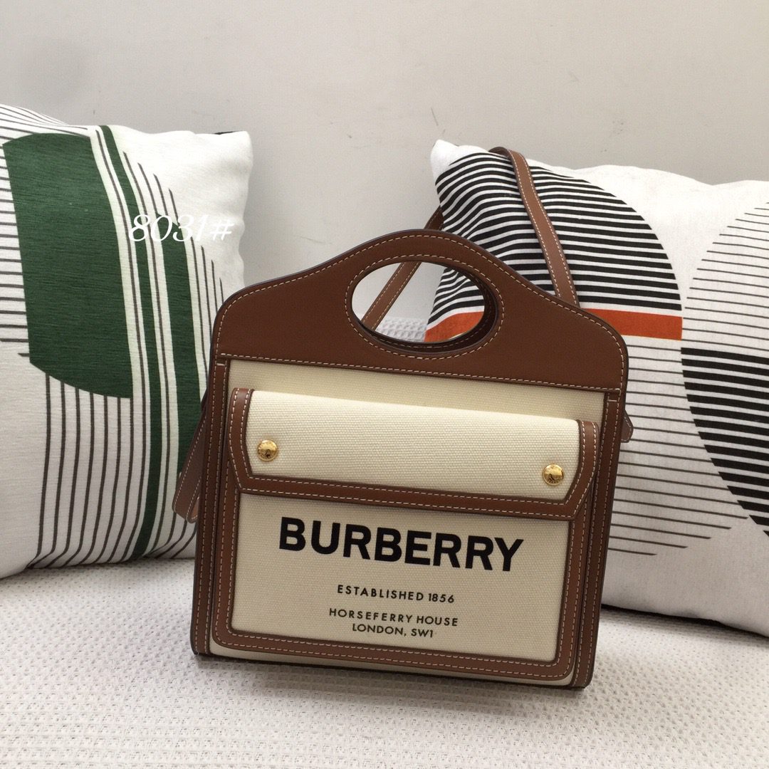 Burberry Mini Two-tone Canvas And Pocket Bag Brown For Women, Women’s Bags 10.4in/26.5cm 80393611