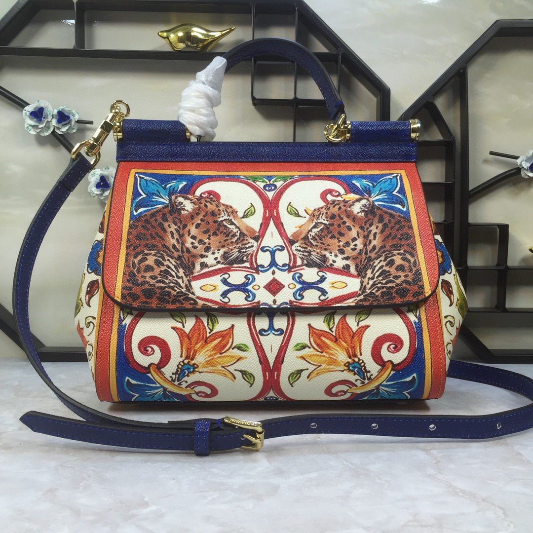 Dolce & Gabbana 90s Sicily Bag With Logo Print Multicolor For Women 10.2in/26cm DG