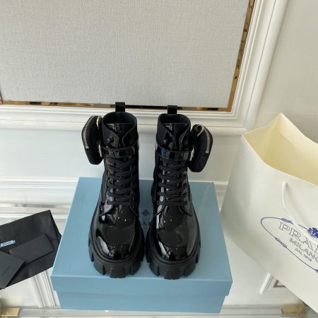 Prada Monolith And Nylon Fabric Boots Shiny Black For Women 2.2in/55mm Prada