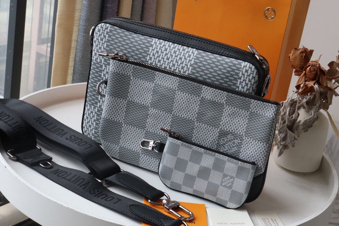 Louis Vuitton Trio Messenger Monogram Eclipse Monogram/ Eclipse Reverse For Men, Men’s Bags, Shoulder And Crossbody Bags 9.8in/25cm LV M69443