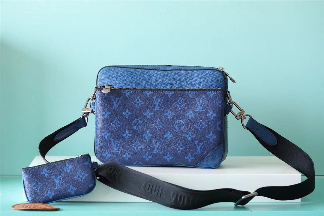 Louis Vuitton Trio Messenger Monogram Canvas And Taiga Cobalt Blue For Men, Men’s Bags, Shoulder And Crossbody Bags 9.5in/25cm LV M30848