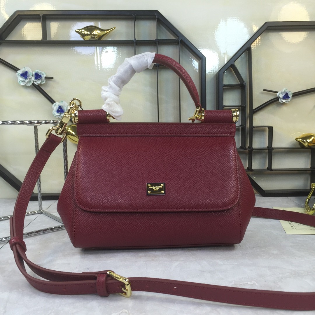 Dolce & Gabbana Medium Sicily Handbag In Dauphine Burgundy For Women 10.2in/26cm DG BB4347A10018M073