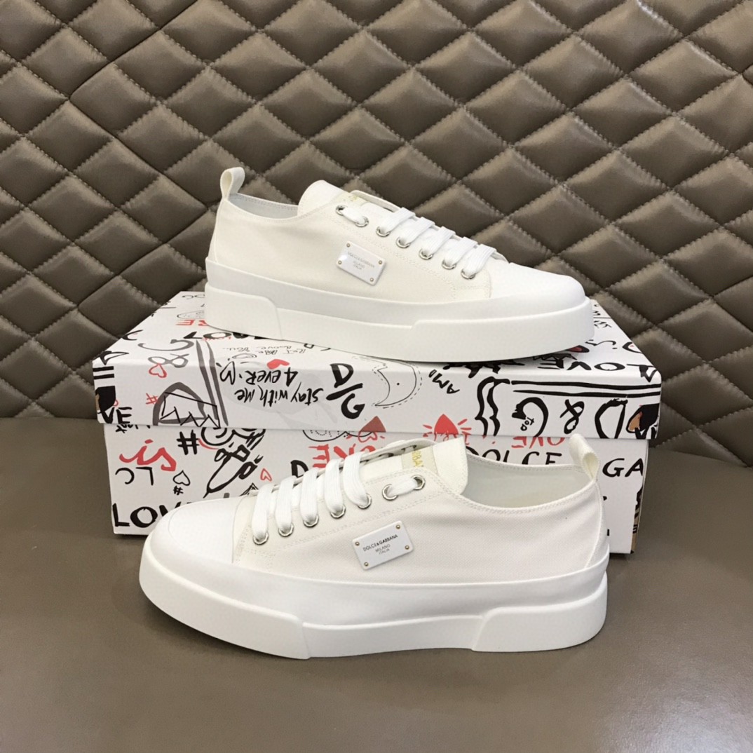 Dolce & Gabbana Canvas Portofino Light Sneakers With DG Logo White For Men DG Shoes