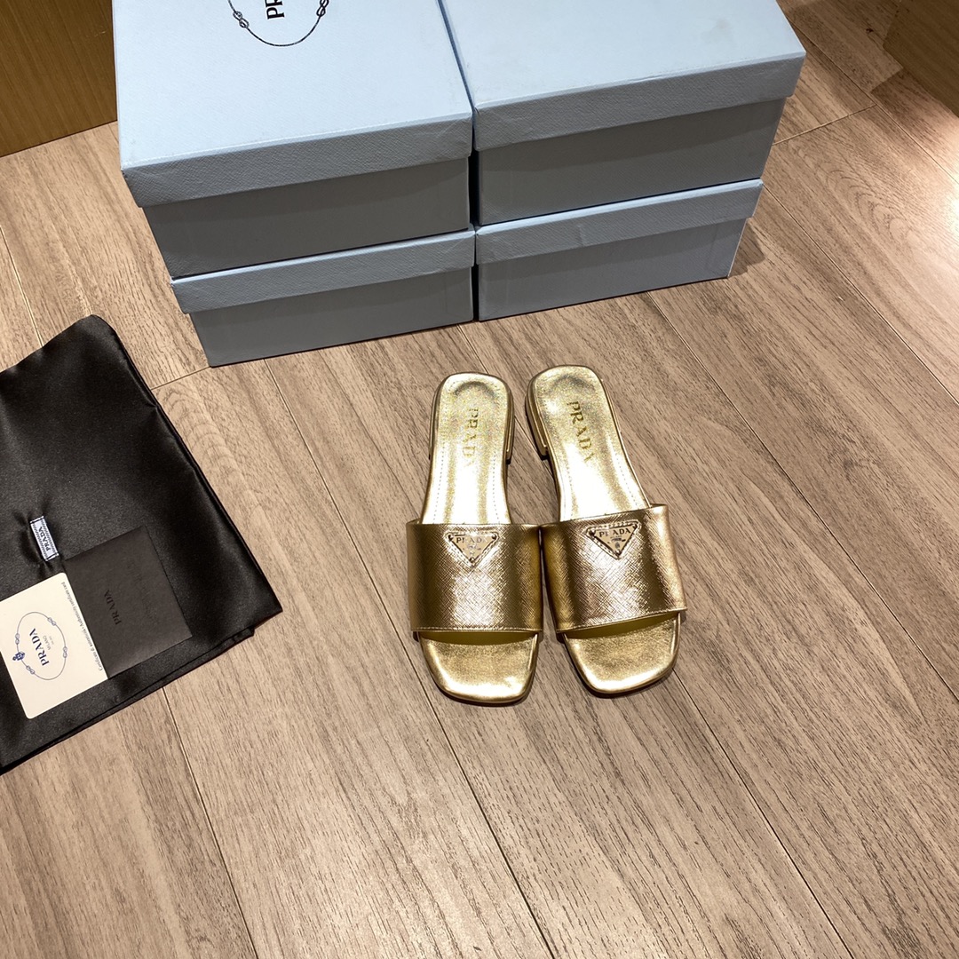 Prada Saffiano Slides Gold For Women 0.4in/10mm Prada