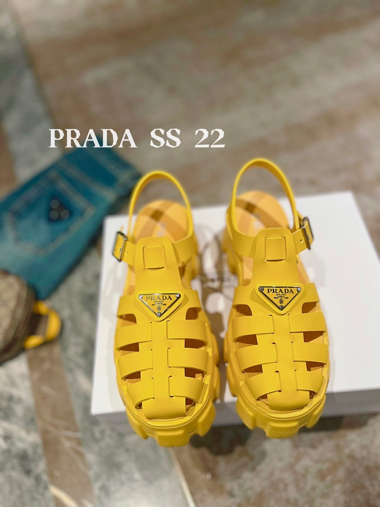 Prada Foam Rubber Sandals Yellow For Women 2.2in/55mm Prada 1X853M_3LKK_F0377_F_055