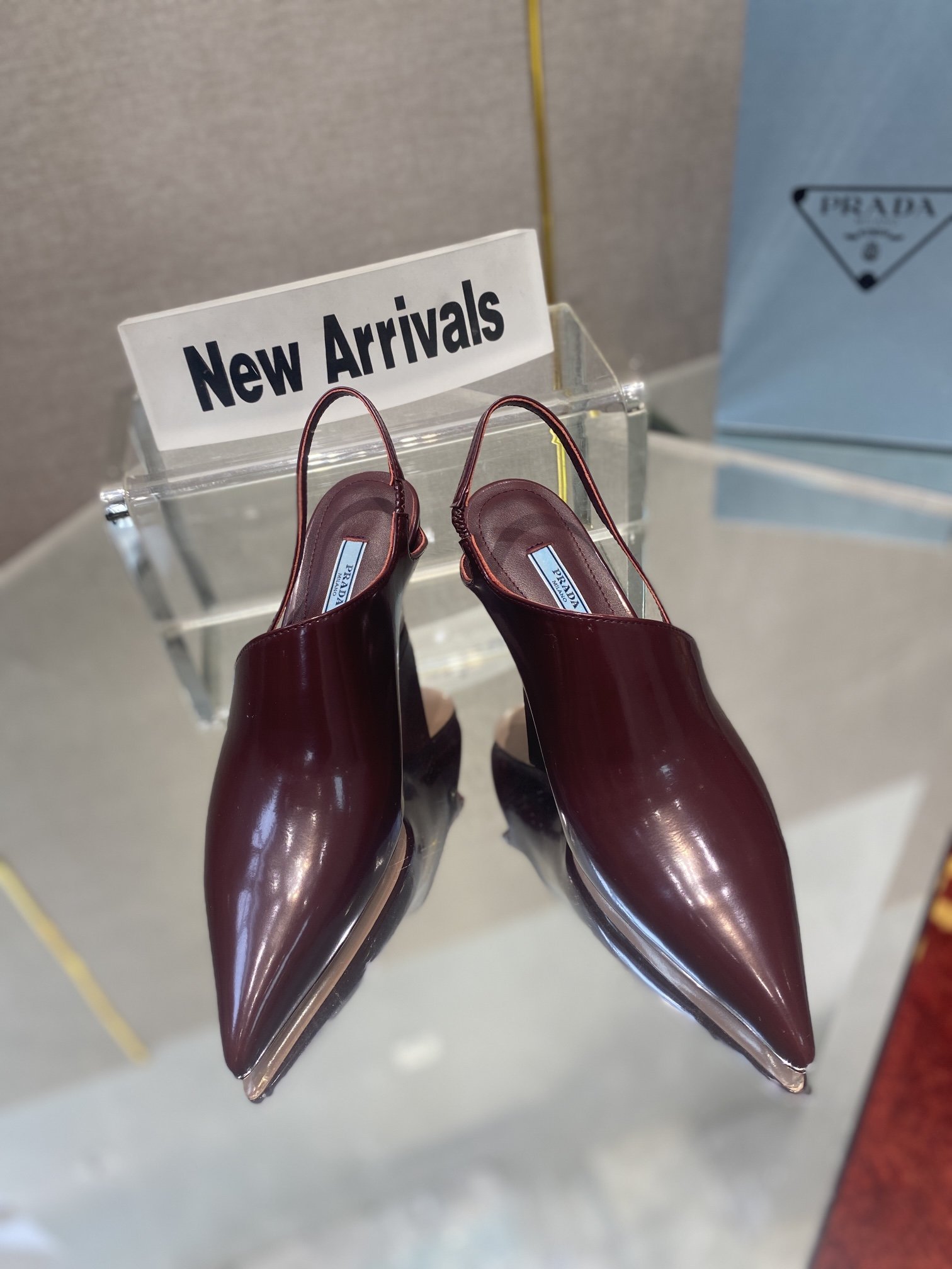Prada Brushed Slingback Pumps Burgundy For Women 2.6in/65mm Prada