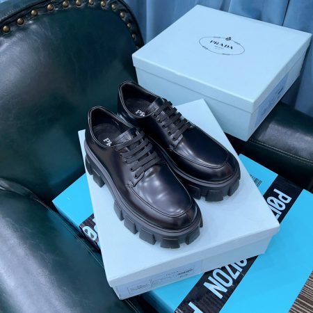 Prada Monolith Brushed Lace-Up Shoes Black For Women 2.4in/60mm Prada 2EE356_B4L_F0002