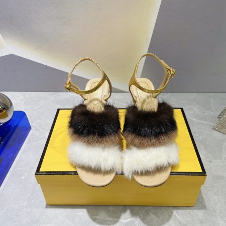 Fendi First White Mink High-Heeled Sandals For Women 8X8275AI11F1H00