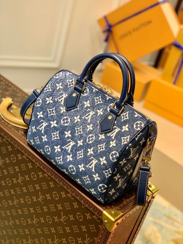 Louis Vuitton Speedy Bandouliere 25 Monogram Denim Jacquard Navy Blue For Women, Women’s Handbags 9.8in/25cm LV M59609