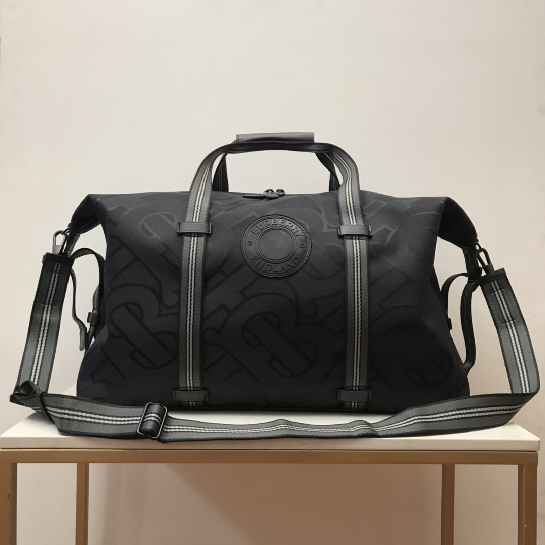 Burberry Monogram Recycled Polyester Jacquard Holdall Black For Men, Men’s Bags 19.7in/50cm