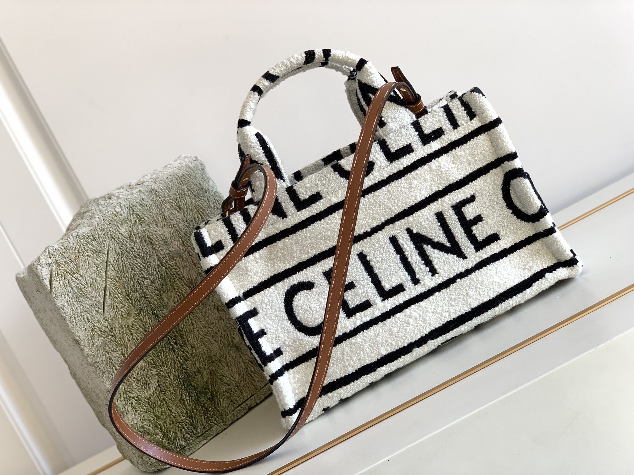 Celine Small Cabas Thais In Textile With Celine All-Over White / Black For Women 11in/29cm 199162EG8.01WB
