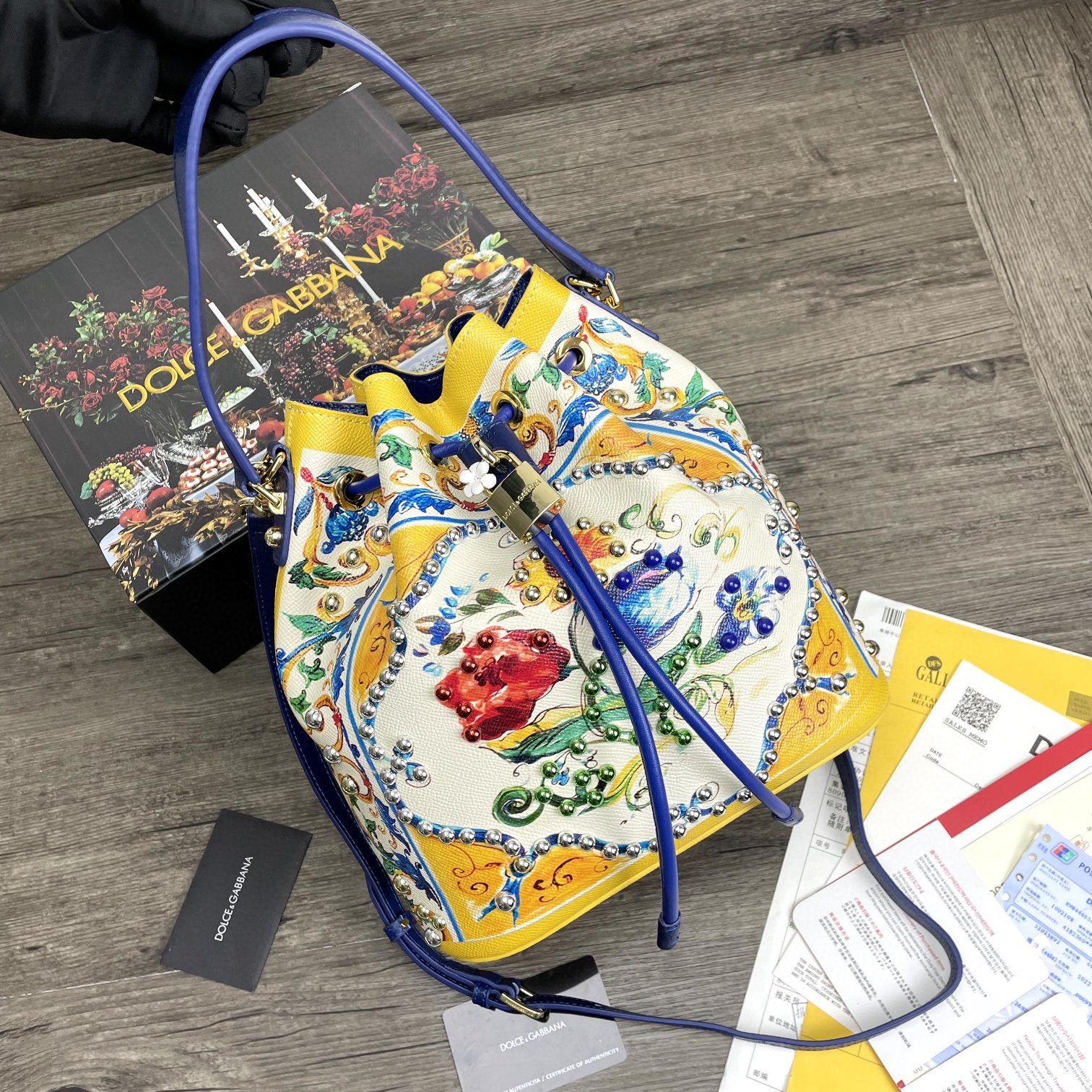 Dolce & Gabbana Print Crespo Bucket Bag Multicolor With Branded Plate For Women DG Bag