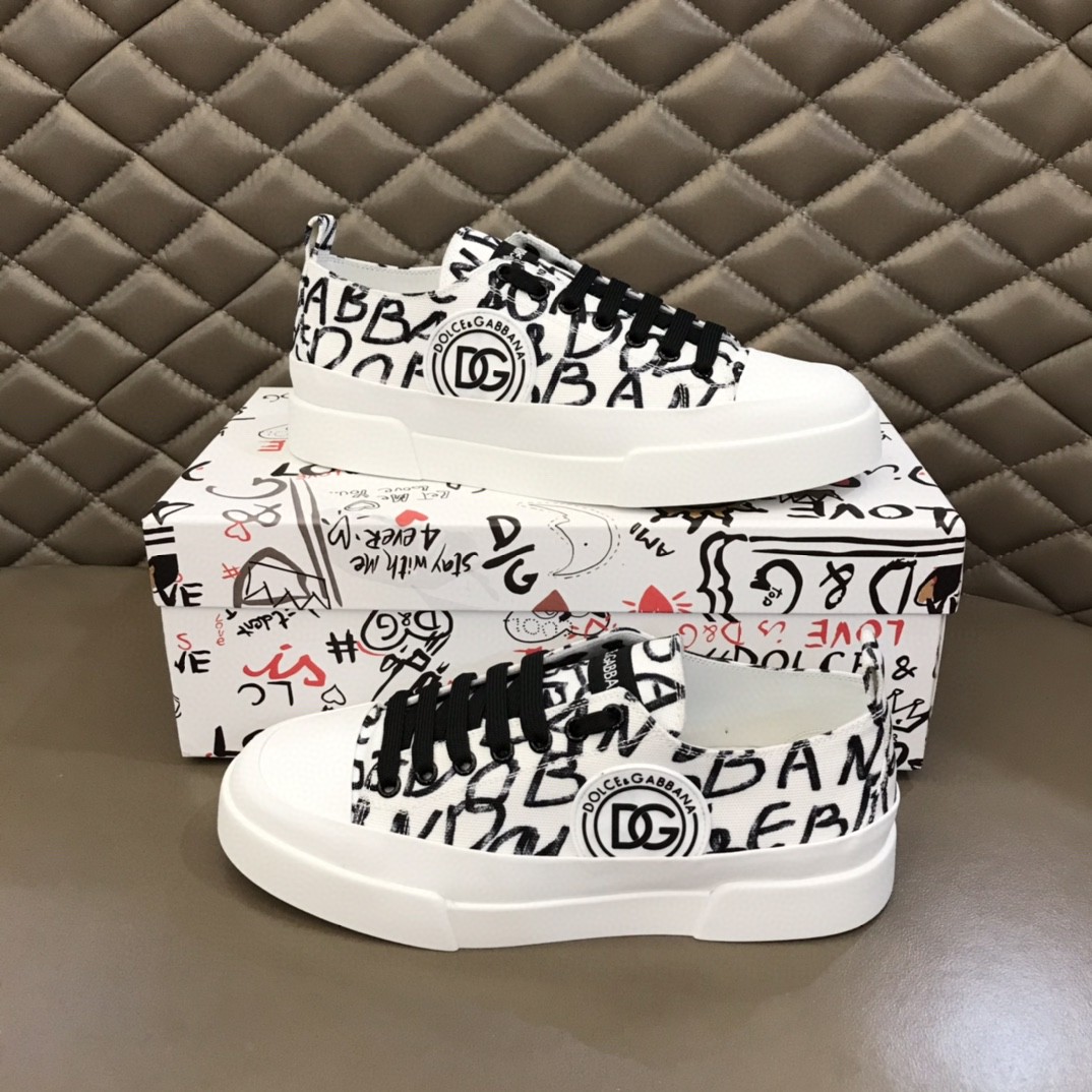 Dolce & Gabbana Hand-Painted Canvas Portofino Light Sneakers White For Men DG Shoes
