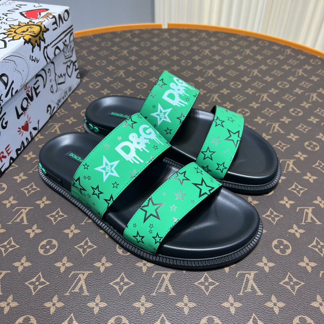 Dolce & Gabbana Rubber Slides With DG Logo Green For Men DG Shoes