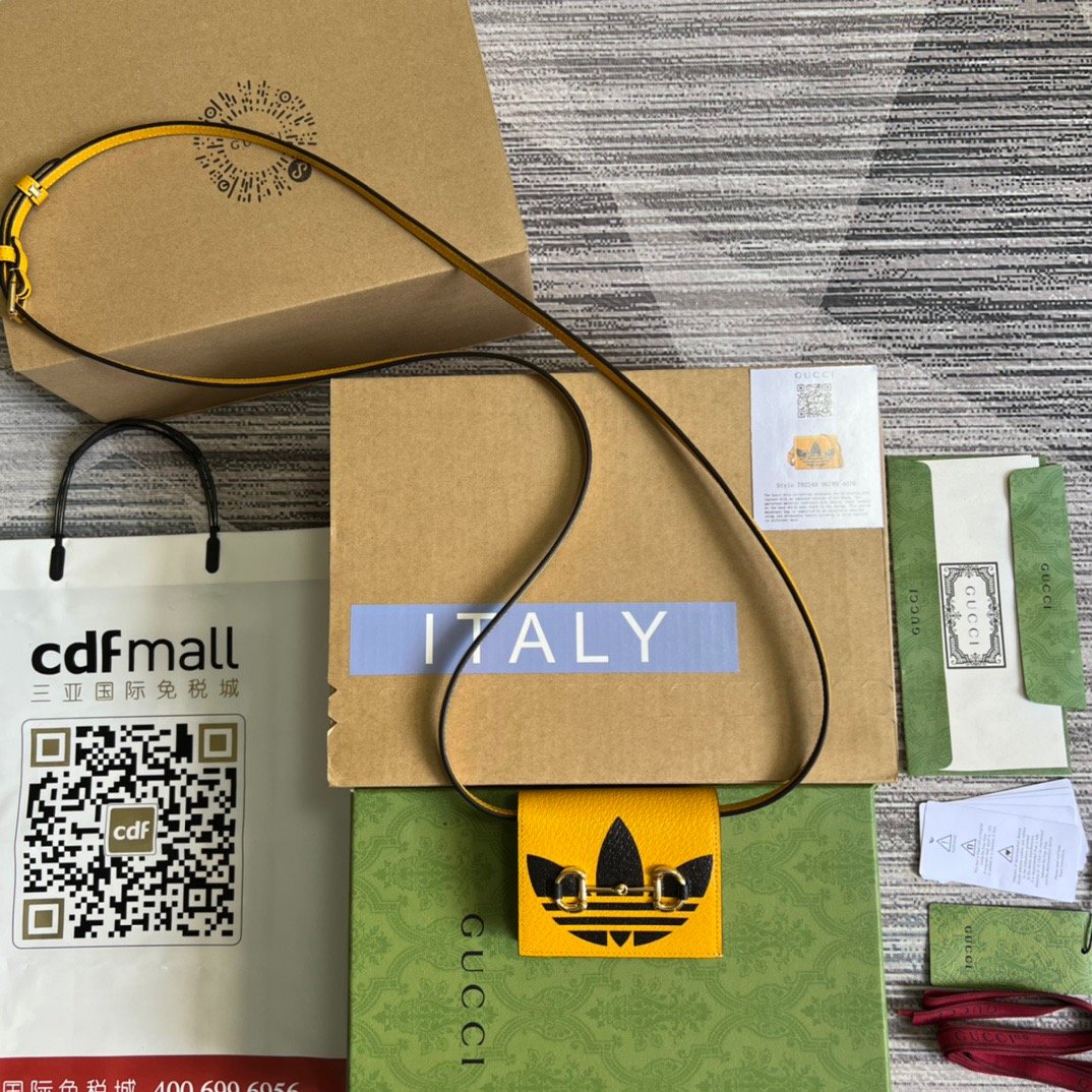 Gucci x Adidas Card Case With Horsebit Yellow For Women, Women’s Bags 4.2in/11cm GG‎ 702248 DJ24G 7673