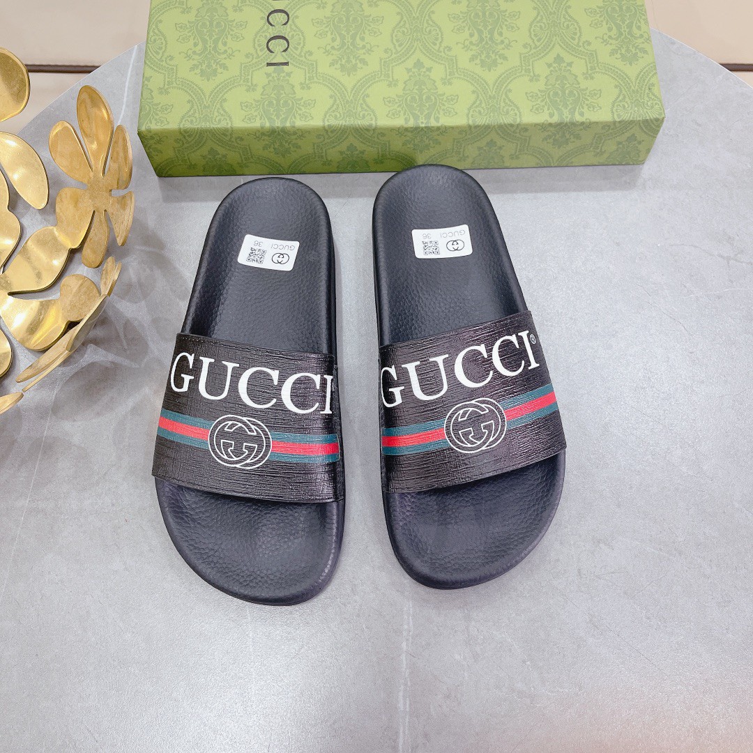 Gucci Men’s Logo Rubber Slide With Web Black For Men 522887