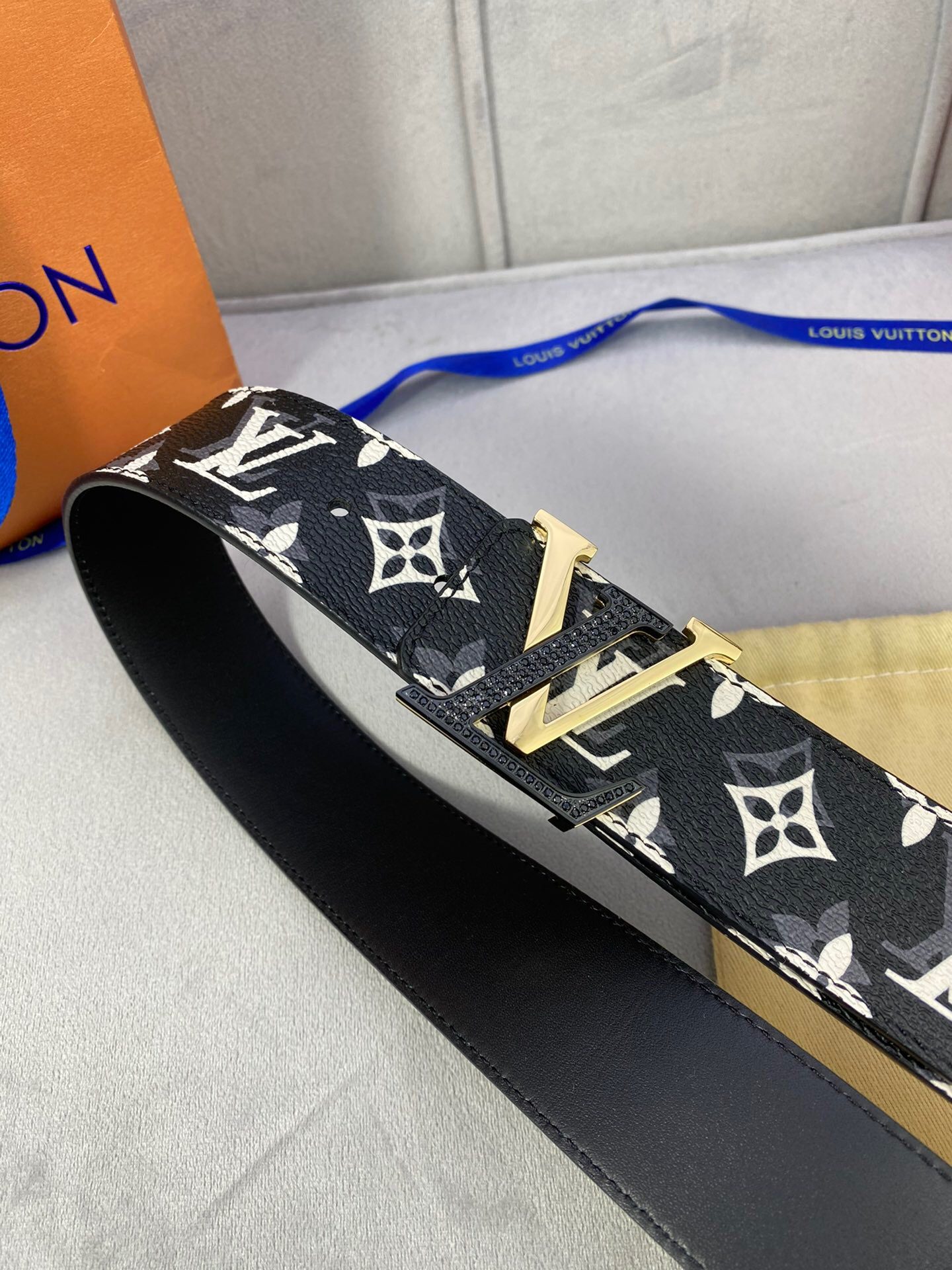 Louis Vuitton Initiales Reversible LV Belt Monogram with Black/Gold Toned Hardware LV Women Belt