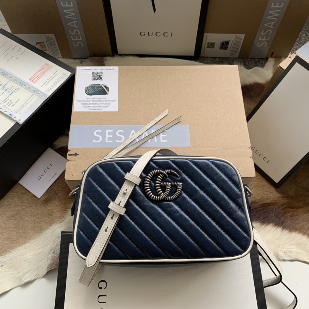 Gucci Marmont Matelassé Shoulder Bag Blue For Women 9.5in/24cm GG
