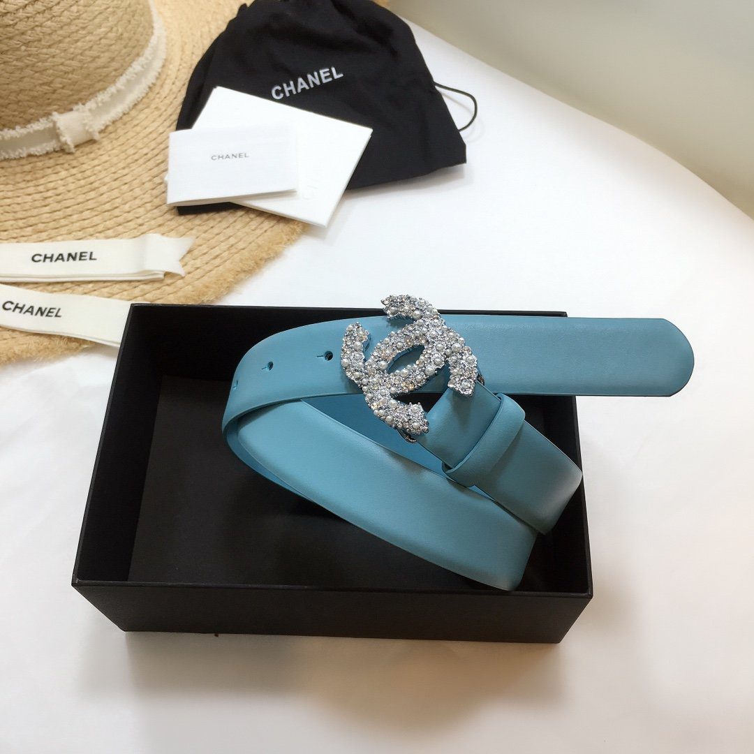 Chanel Belt With Beaded Buckle Blue