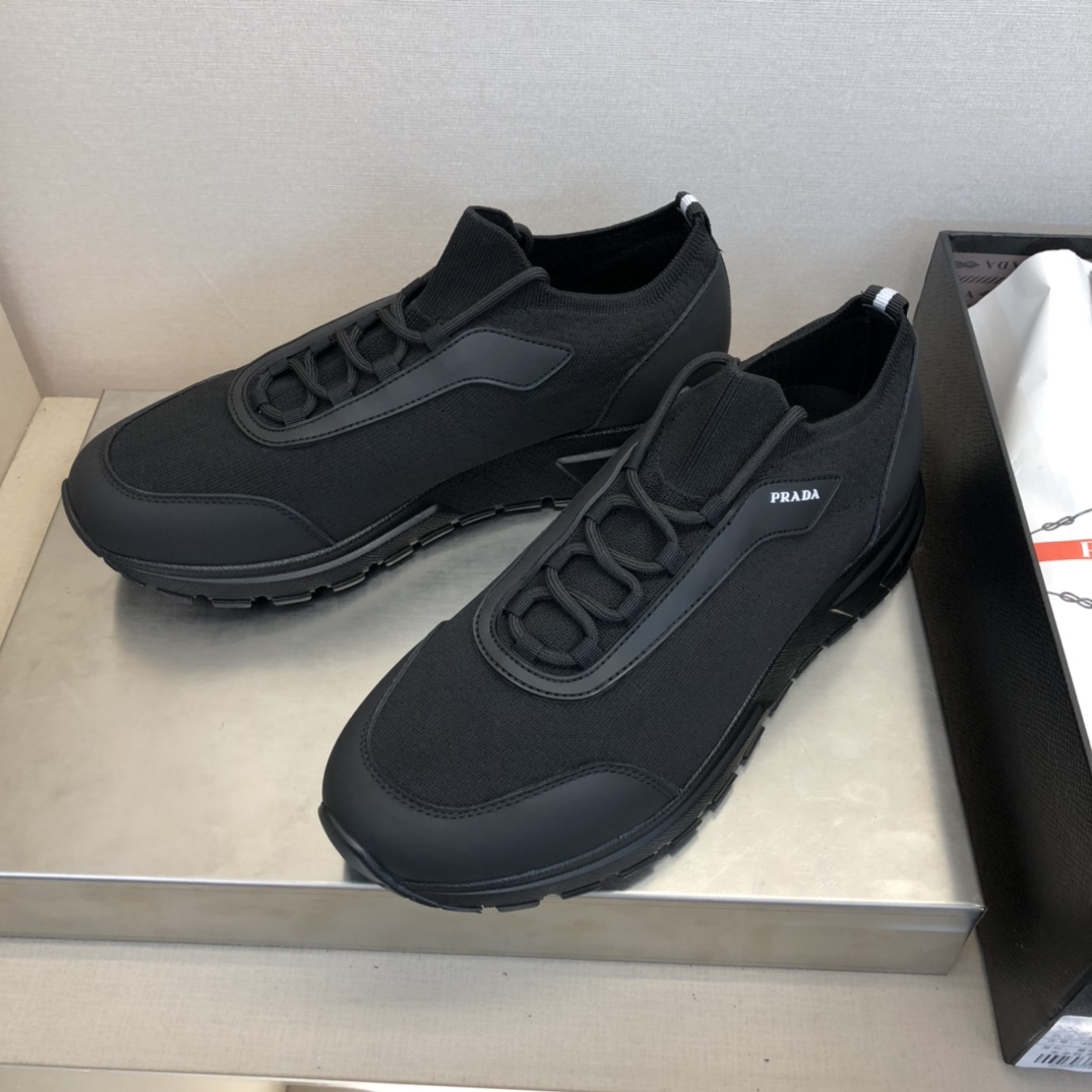 Prada Knit Fabric Sneakers Black For Men 1.6in/40mm Prada