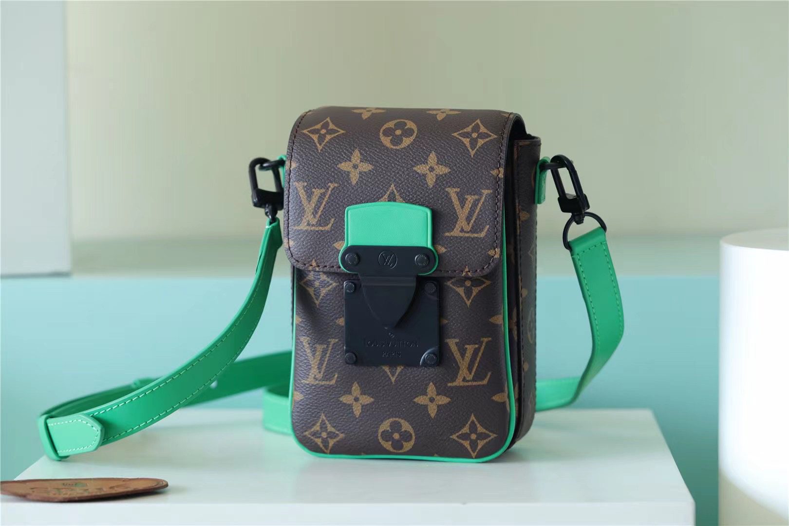 Louis Vuitton S-Lock Vertical Wearable Wallet Monogram Macassar Green For Men, Men’s Bags, Shoulder And Crossbody Bags 7.5in/19cm LV