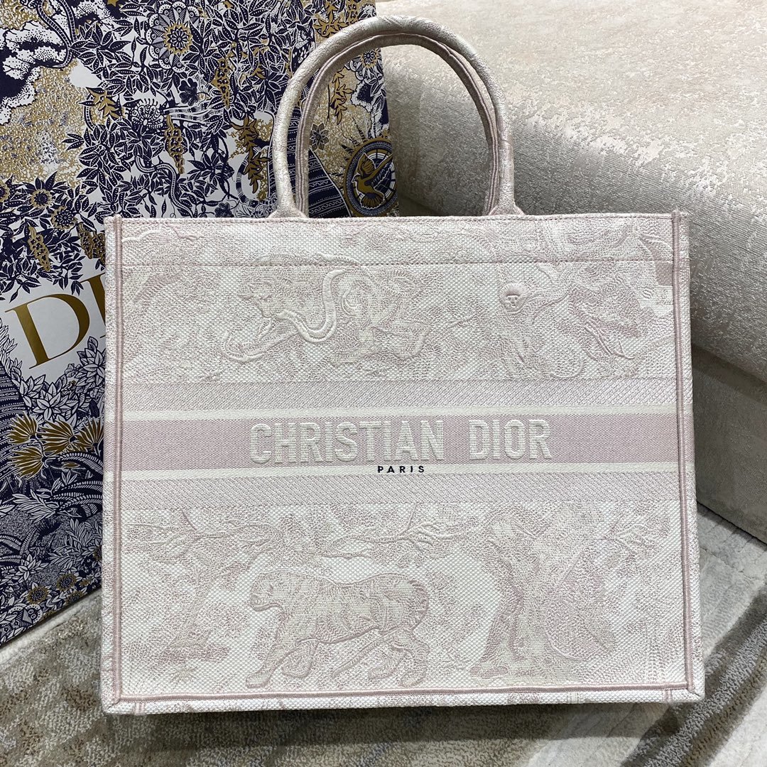 Christian Dior Large Dior Book Tote Pink Toile de Jouy Embroidery, Light Pink, For Women Women’s Handbags, 42cm CD M1286ZTDT_M956