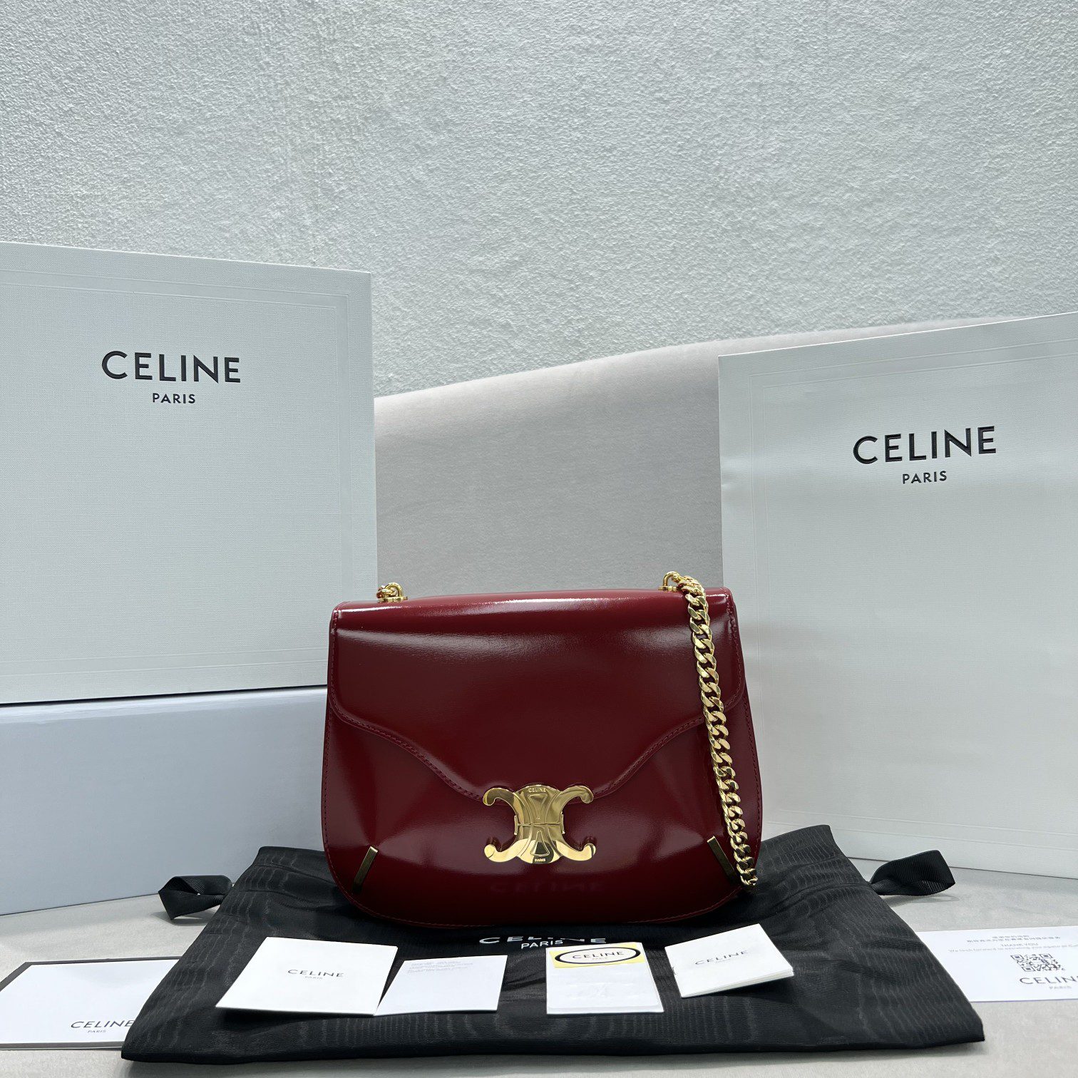 Celine Chain Besace Triomphe Carmin For Women 10in/24.5cm 199273BF4.27CA