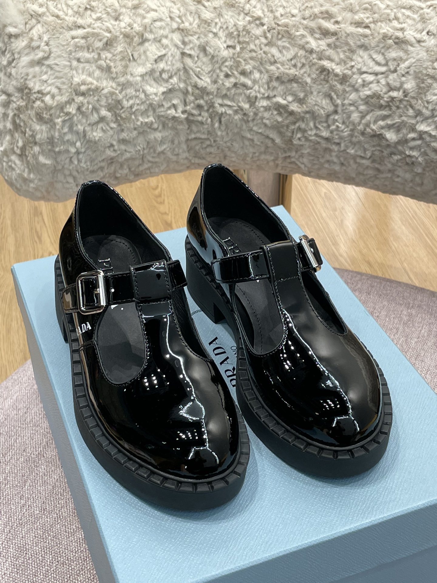 Prada Brushed Mary Jane T-strap Shoes Shiny Black For Women 2in/50mm Prada 
